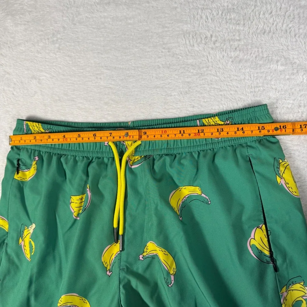 Maamgic‎ Swim Trunks Mens Medium Vibrant Green Banana Print Quick Dry Mesh Liner